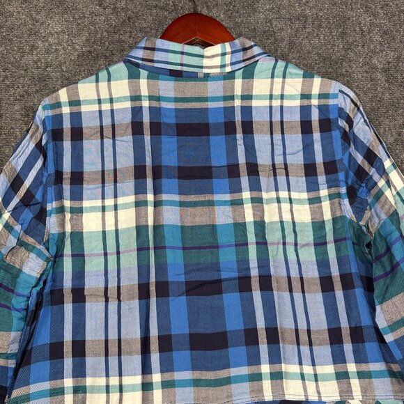 Talbots Shirt Womens Medium Blue Plaid Button Up Blouse Pocket Button Cuffs - Picture 8 of 9